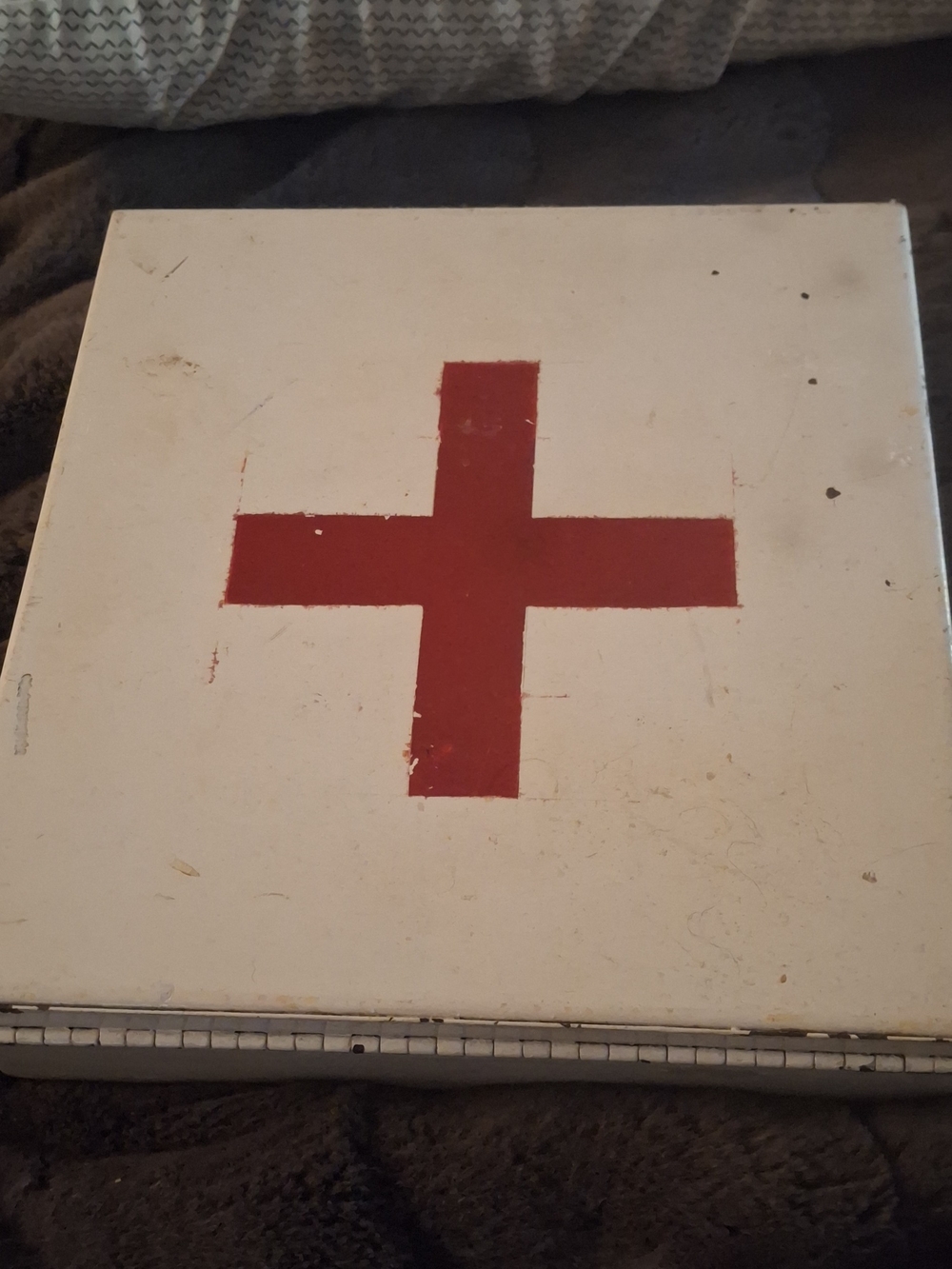 Vintage Medical First Aid Metal Box with Red Cross